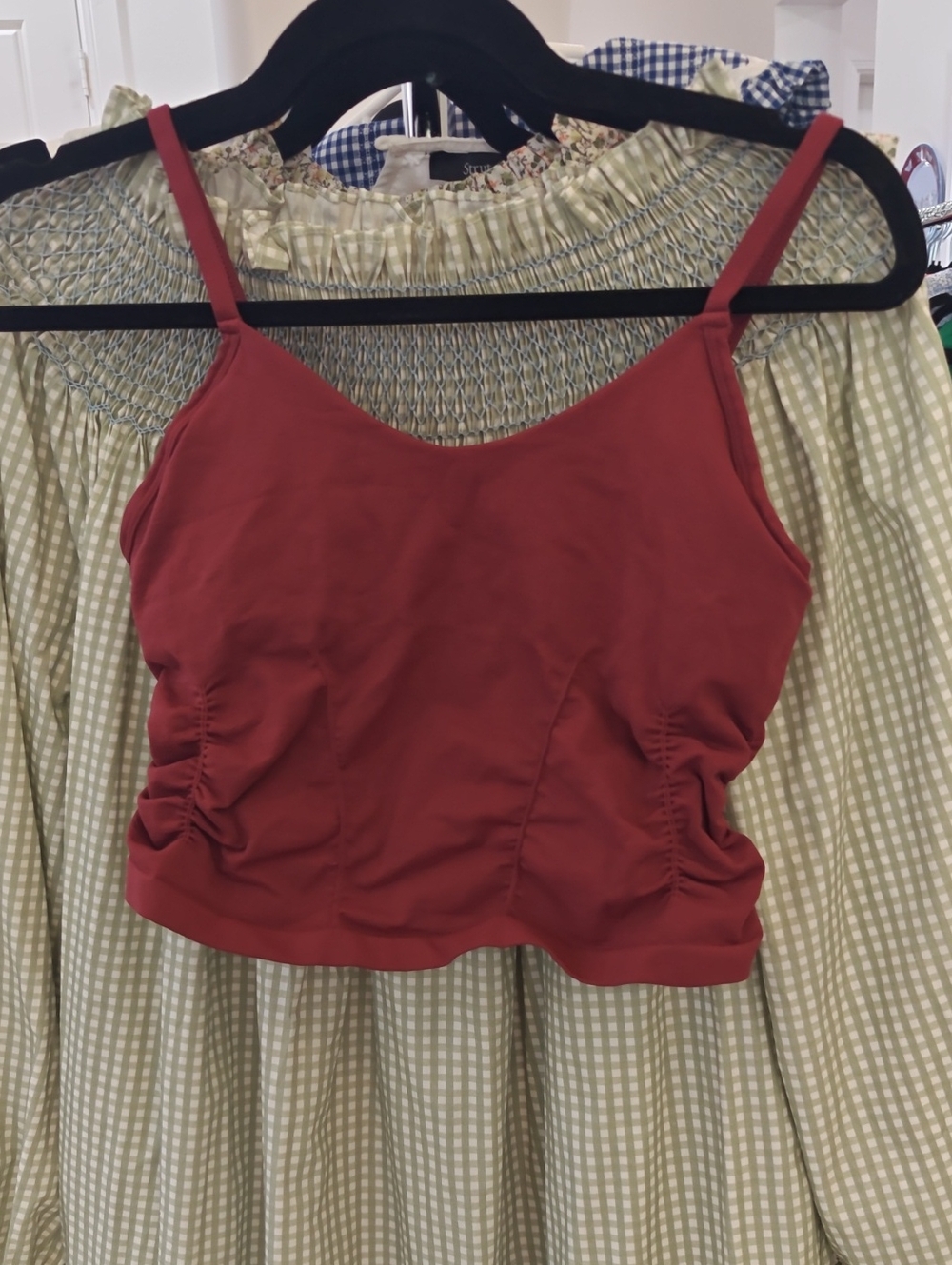 Free People Rust Red Ruched Spaghetti Strap Crop Top || Size M/L